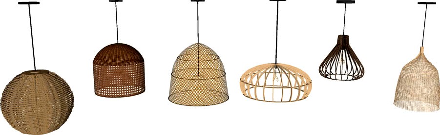 Bamboo and wicker lamps set