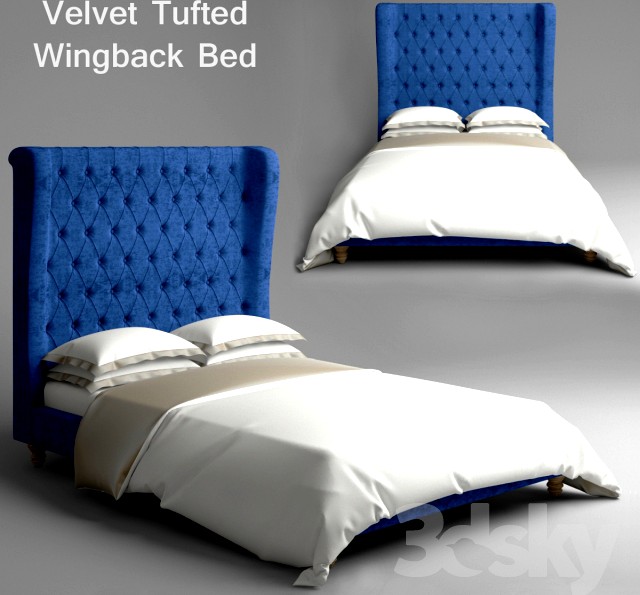 Velvet Tufted Wingback Bed