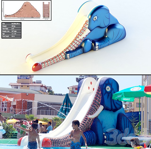 Детская водная горка: Elephant Slide.