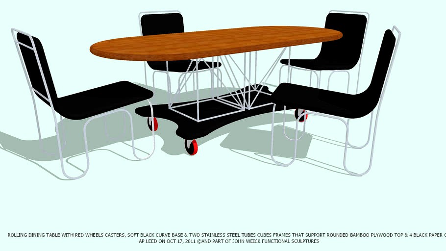 TABLE DINING BAMBOO TOP ST ST TUBE CUBES CHAIRS BY JOHN A WEICK RA