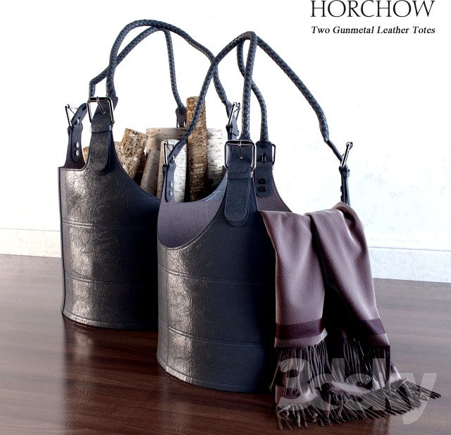 Two Gunmetal Leather Totes