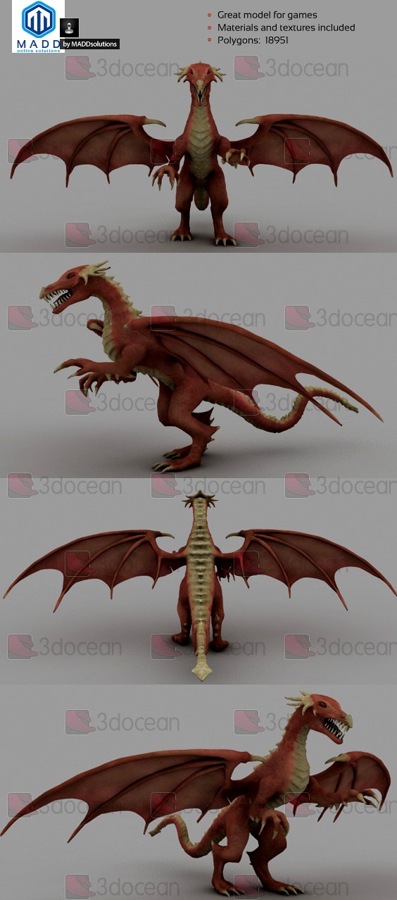 Mid Poly Red Dragon - 18951 polygons