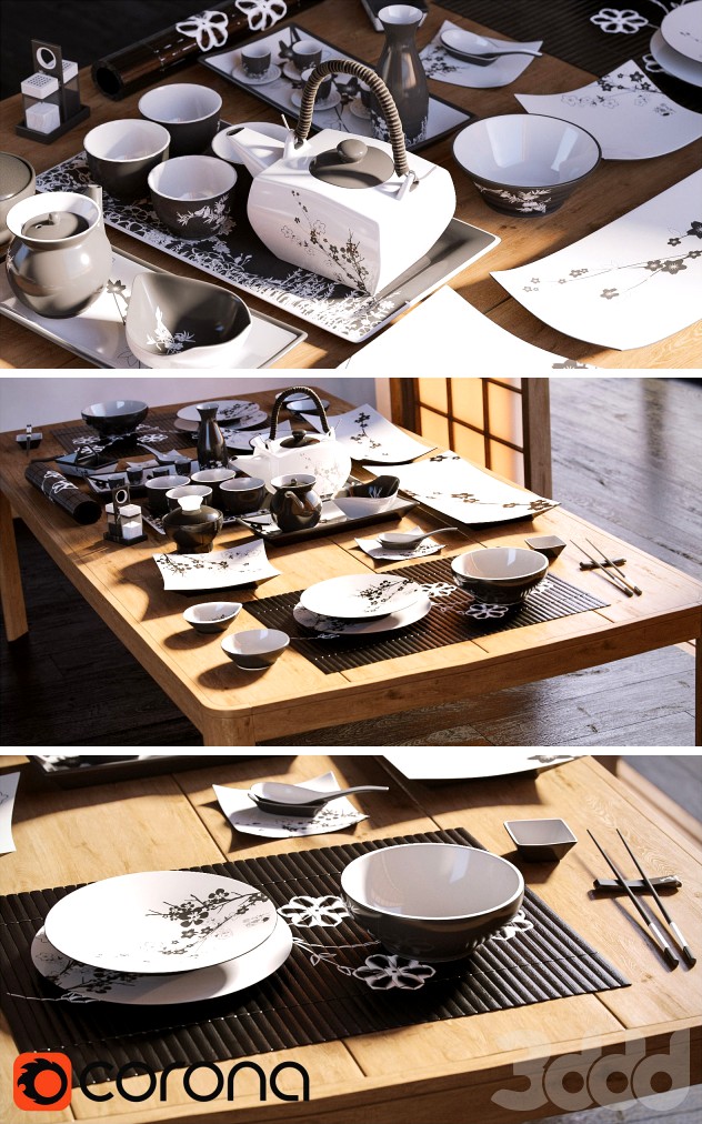 A set of dishes in the Japanese style./Посуда в японском стиле.