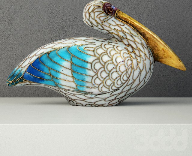 Cloisonné Pelican with Garnet Eyes