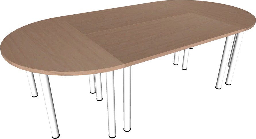 2 Mesas semicirculares+2 mesas rectangulares 280 x140 x74 cm roble