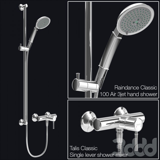 Hansgrohe Raindance Classic 100 Air 3jet/Unica'Classic wall bar/Talis Classic mixer