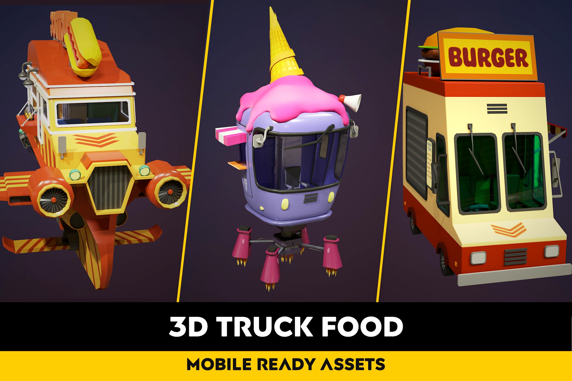 Low Poly 3D Food Trucks