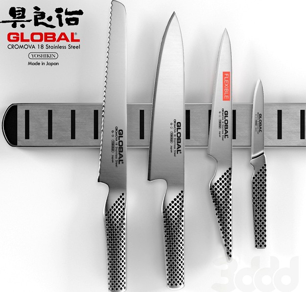 Global knife set + magnetic knife rack