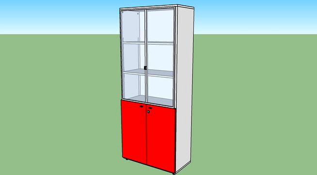 Librería alta con puertas bajas+puertas de cristal rojo