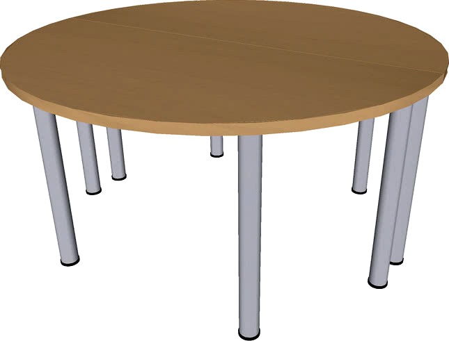 2 Mesas semicirculares 140 x148 x74,5 cm haya/ aluminio