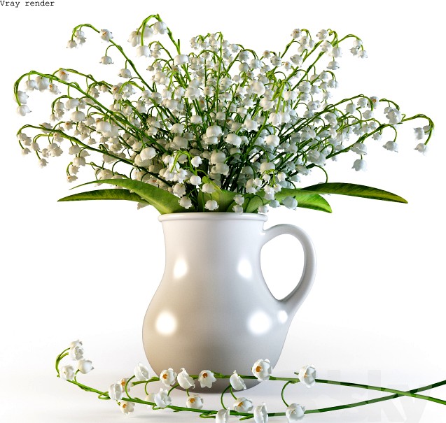 Bouquet of lilies of the valley in a jar 3d model