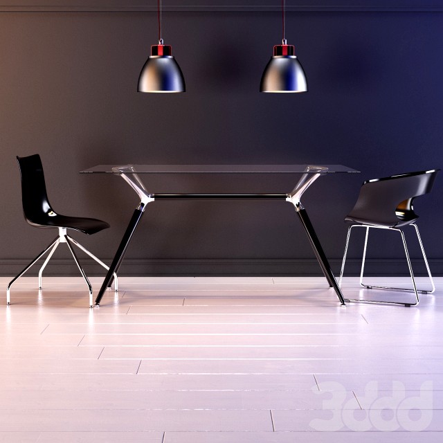 SCAB Design Metropolis table MissB and Zebra chairs