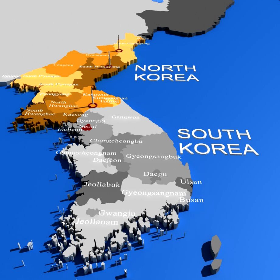 North Korea and 3D WORLDMAP and USA map3d model