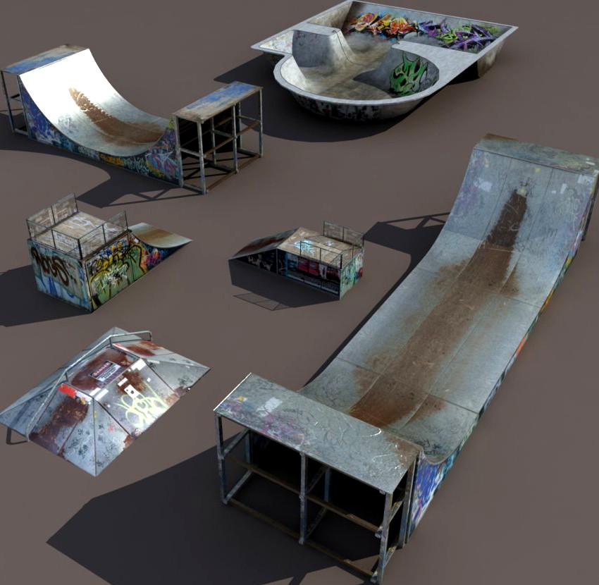 6 skate park element Low Poly3d model