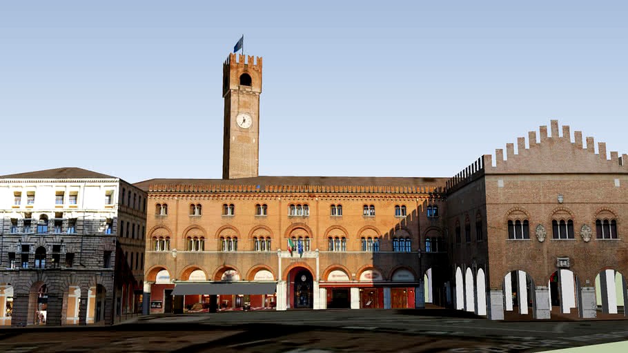 Piazza Dei Signori con Palazzo dei Trecento, P. del Podestà e Torre Civica; TREVISO