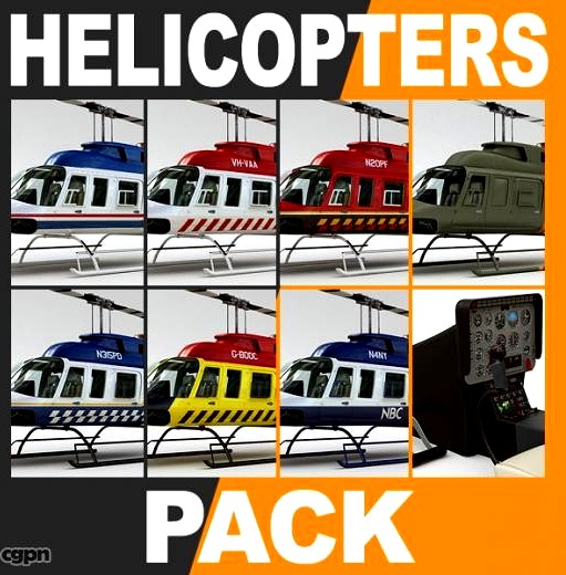 Helicopter - Bell 206L Pack with Interior3d model