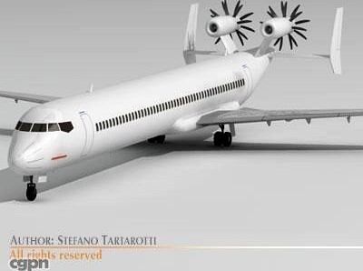 Jet with tail open rotor turbines3d model