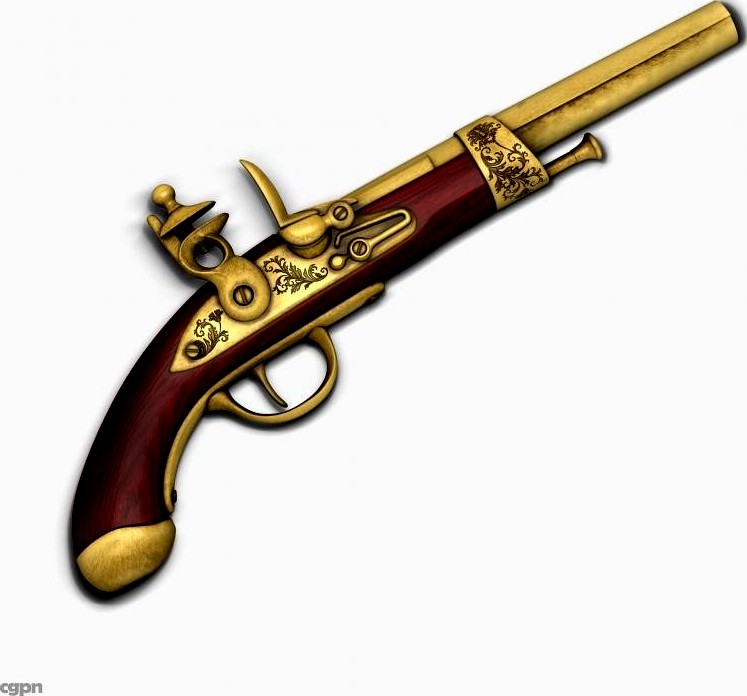 antique gun pistol flintlock weapon arm3d model