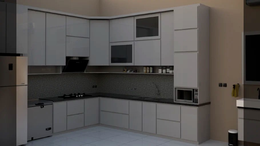 minimalist kitchen set design all white - vray ready