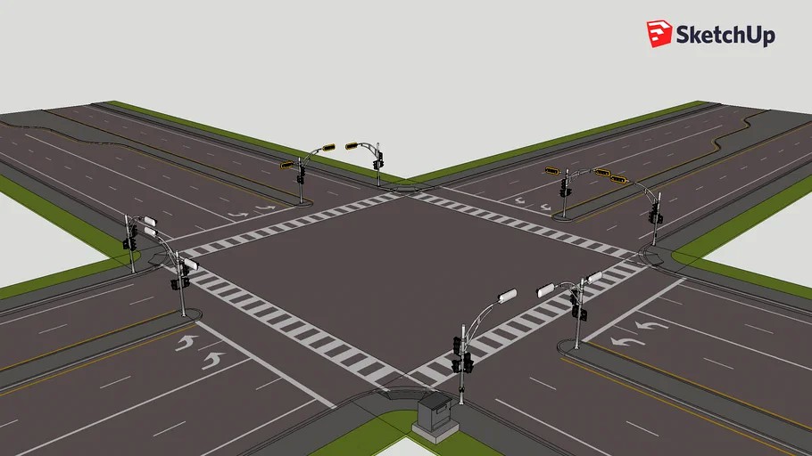 Quebec 4 Way Intersection 2-2 Lane Roads (Standard Lenses) 3d model