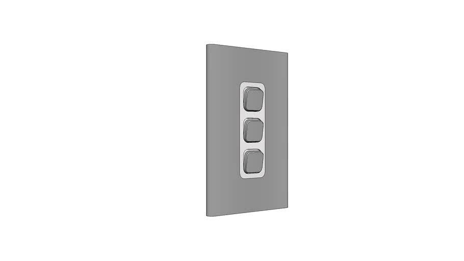 S3043C-SV, Clipsal Iconic Styl - Skin Switch Vertical/Horizontal 3 Gang Rocker, Silver