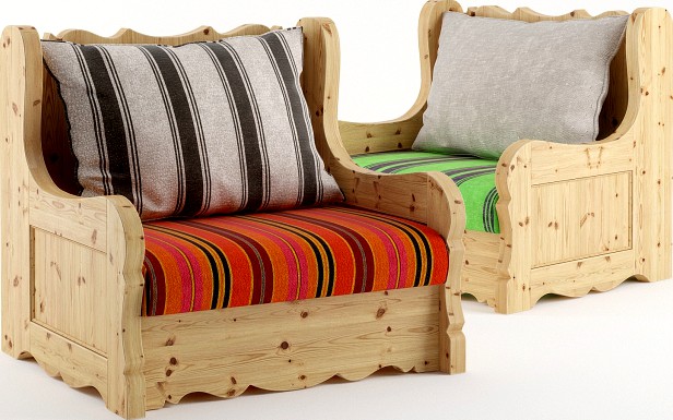 Кресло из сосны в марокканских коврах / Pine Armchair