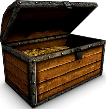 Low Poly Wooden Chest with treasure 3D Model