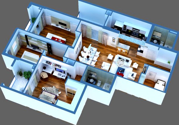 3D Model Detailed House Cutaway 3D Model