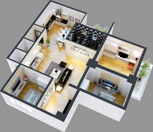 3D Model Detailed House Cutaway View 4 3D Model