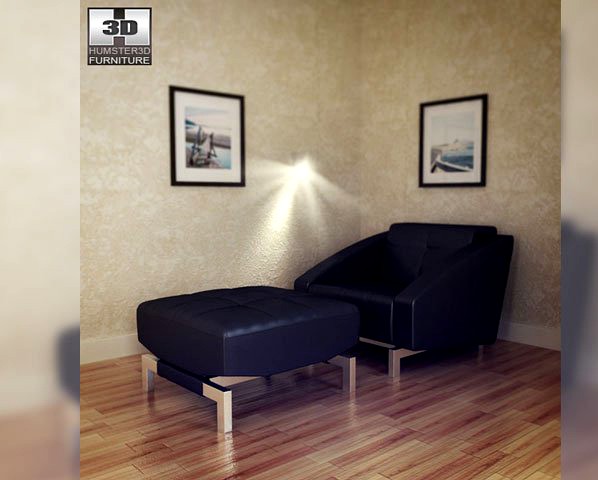 Chair Convertible with Ottoman in Black 3D Model