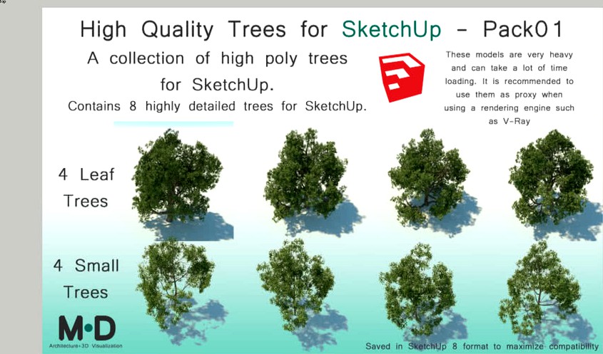 High Quality Trees for SketchUp - Pack01 3d model