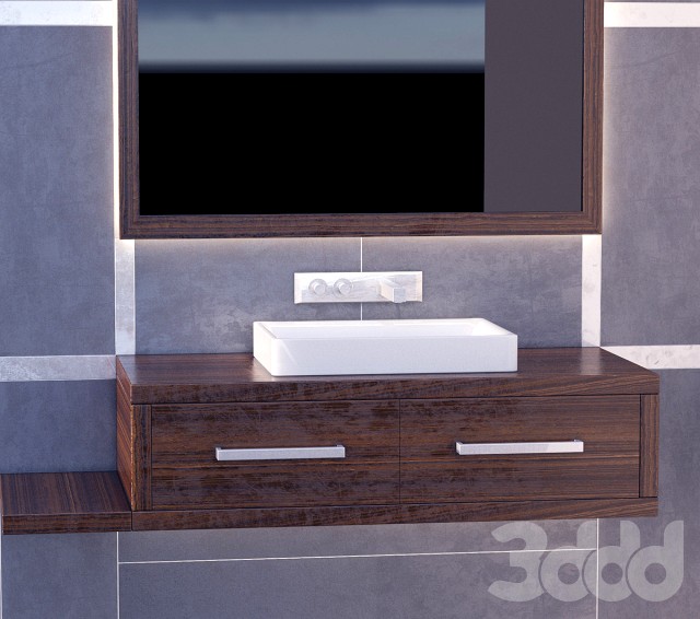 modern wash basin with chrome spout and ceramic wall