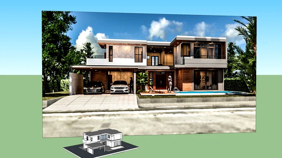 AutoCAD 2 SketchUP 3D Modern House 14mx18m ]