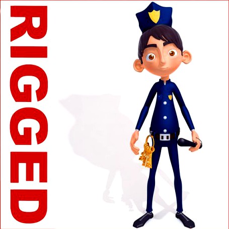 Policeman cartoon rigged 3D Model
