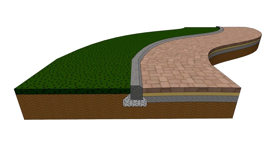 Paving / Path / Driveway - block pavers with curved concrete edging construction model