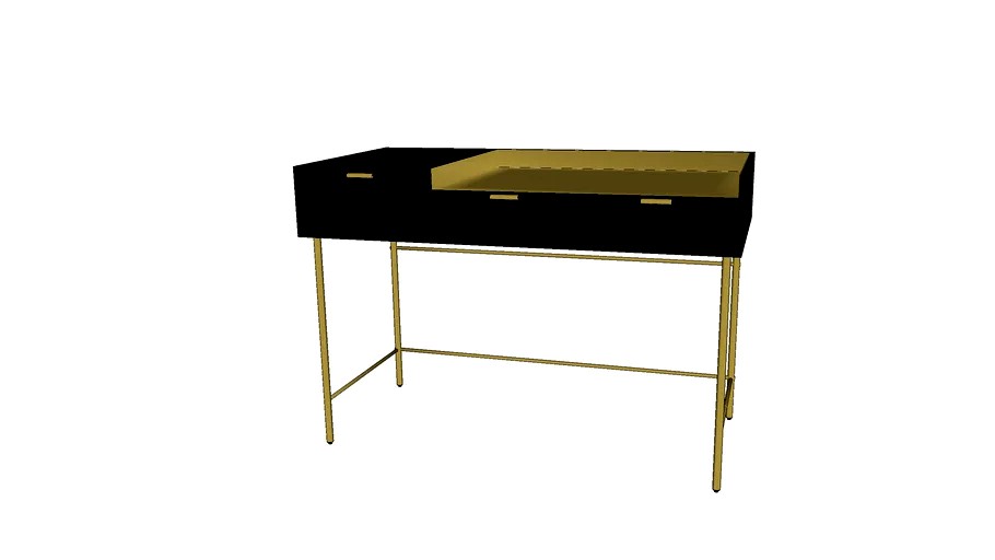 JAGGER - Bureau 3 tiroirs en acacia massif noir et métal doré