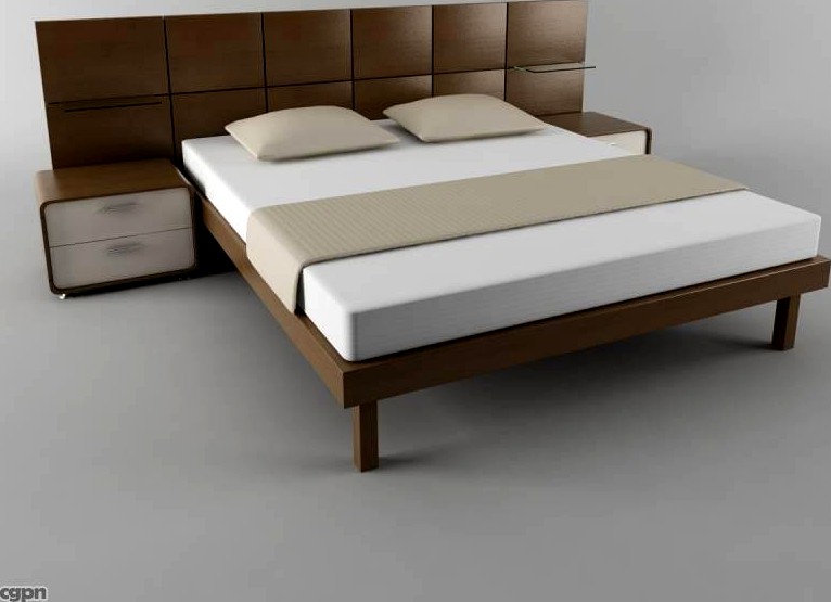 Bed with bedside table3d model