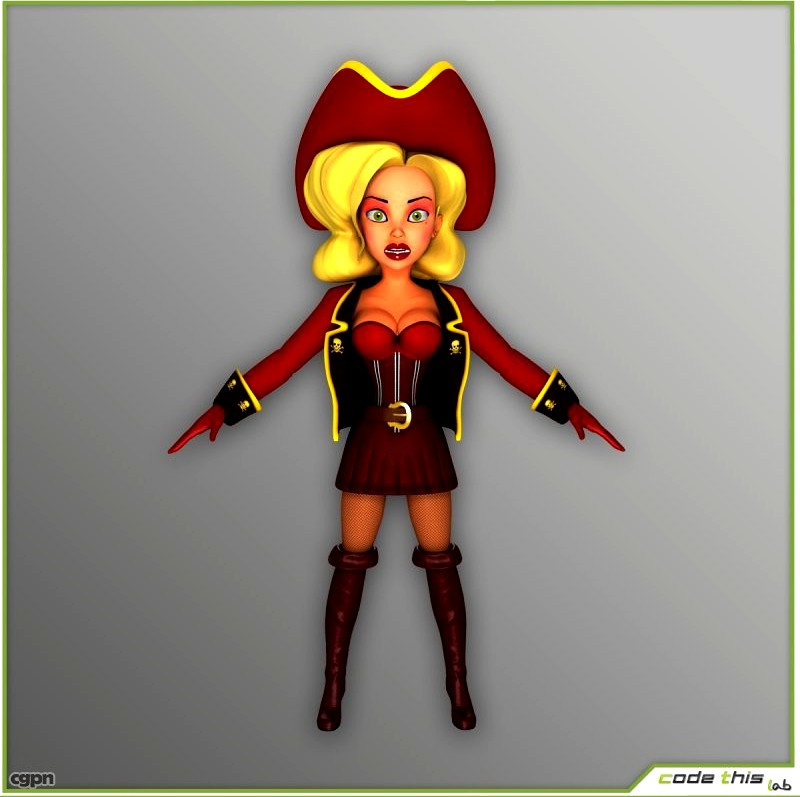 Cartoon Female Pirate T-Pose Version3d model