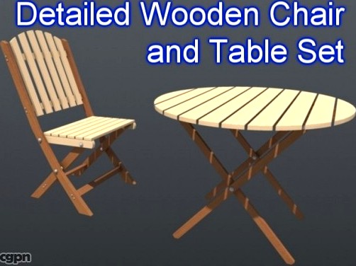 Wooden Chair and Table Set 0013d model