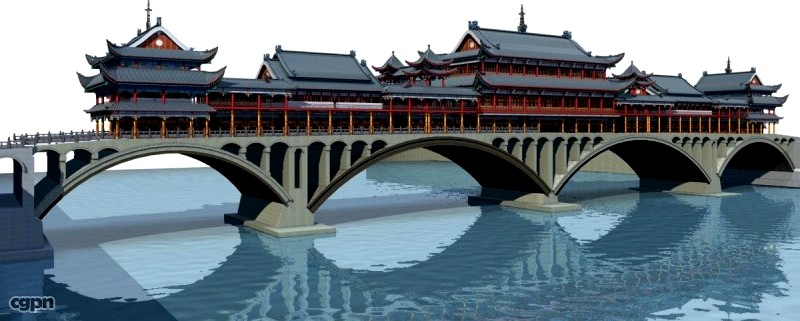 China ancient birdge 1 Yaan Wind and Rain porch3d model