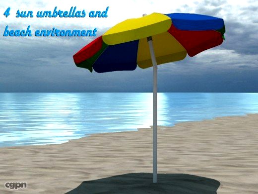 4 Beach umbrellas and beach environment3d model
