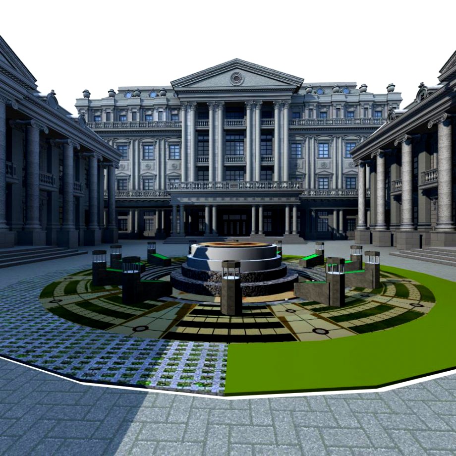 City style building with fountain - Architecture 0203d model