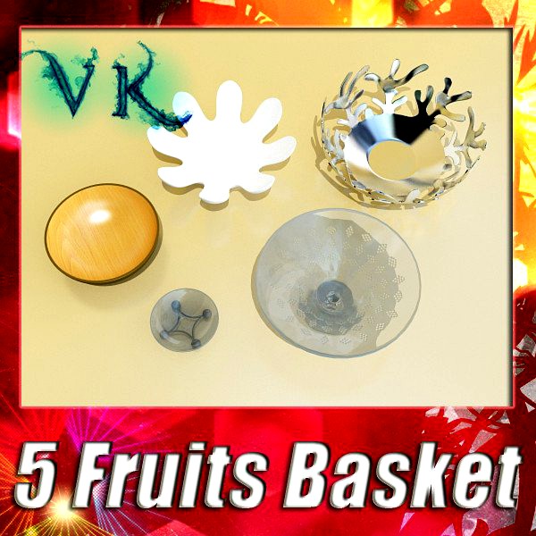 5 Fruit basket and bowls collection.3d model