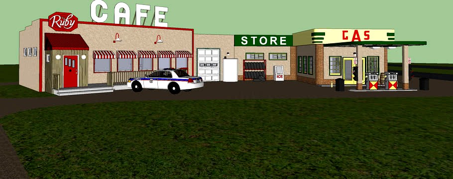 'Corner Gas' gas station and Ruby Cafe