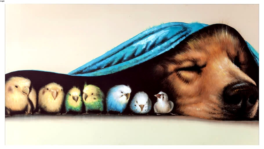 39158 Picture Touch Dog and Birds 75x135cm (Bild Touch Dog and Birds 75x135cm)