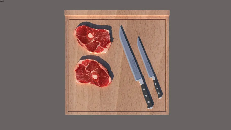 Knives ,Cutting Board and 2 Pieces of Meat