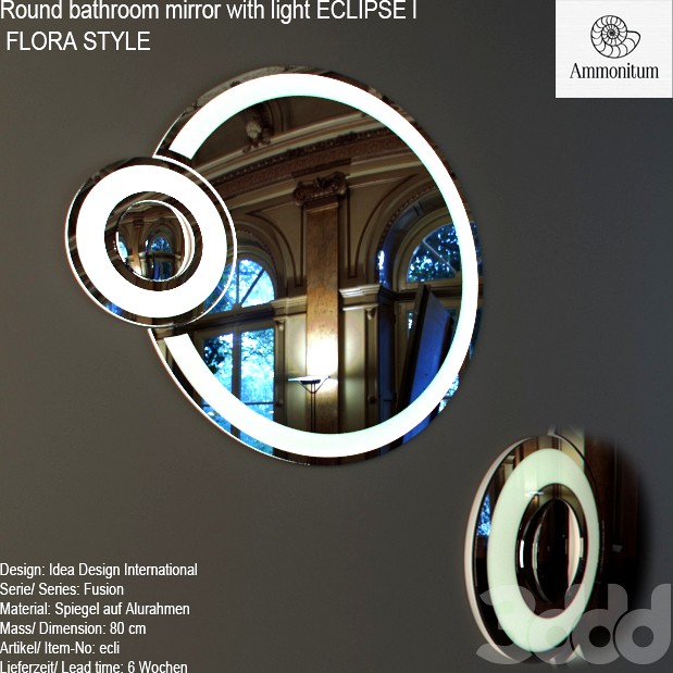 Round bathroom mirror with light ECLIPSE