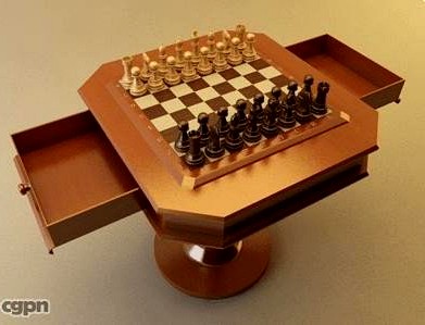 Chess Set with Table - Vray3d model