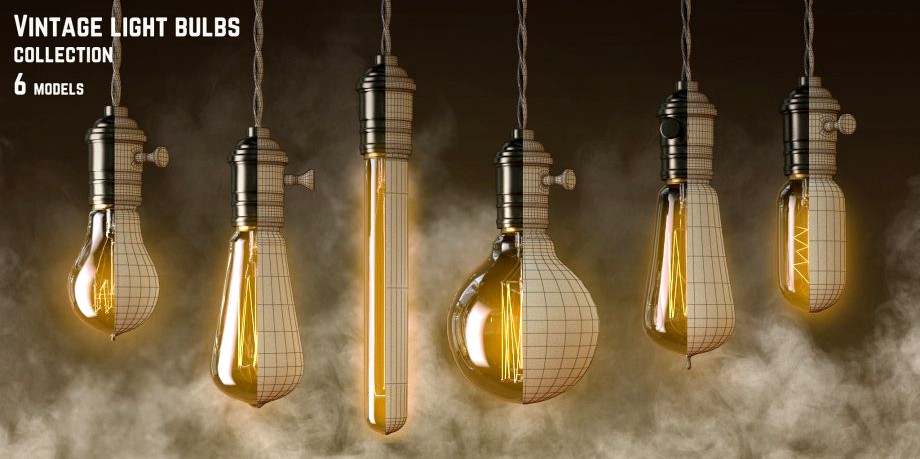 Vintage Edisson Light bulbs collection3d model