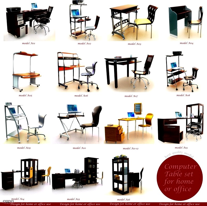 Computer table set 15 set in 1 pack and 14 chair model modern design inside package3d model